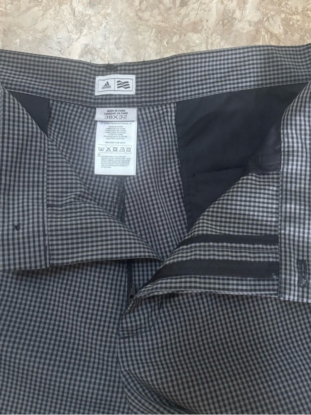 Adidas Golf Gray Micro Check Pants 38x32 Performance Stretch Dress Trouser - Picture 8 of 9